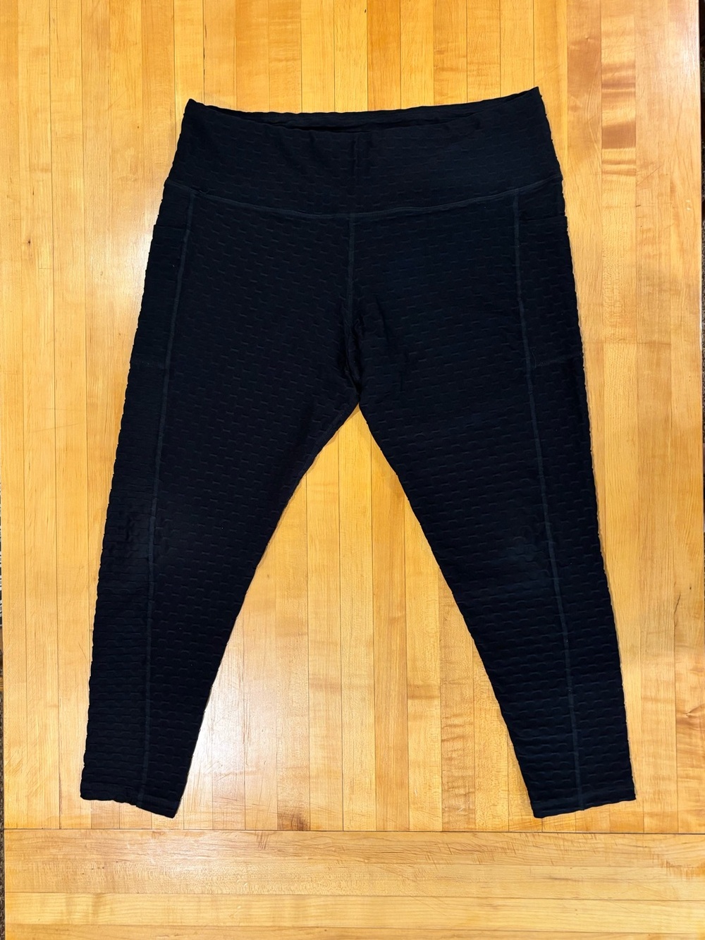 Black Textured High-Waist Leggings
